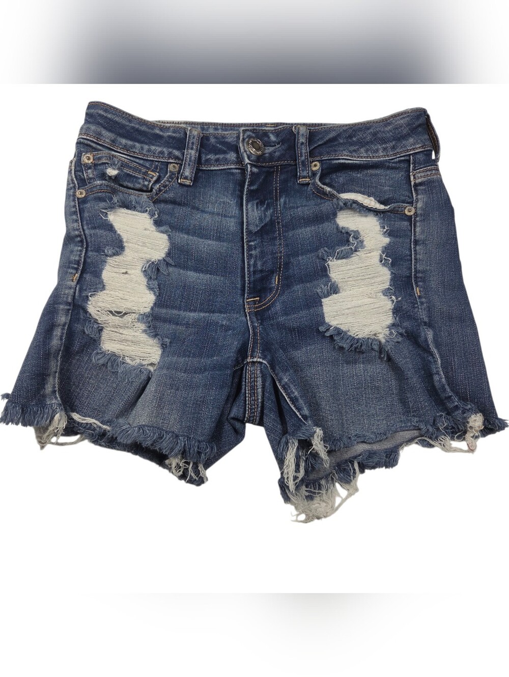 American Eagle Outfitters Distressed Mid/Dark Blue Ripped Denim Shorts